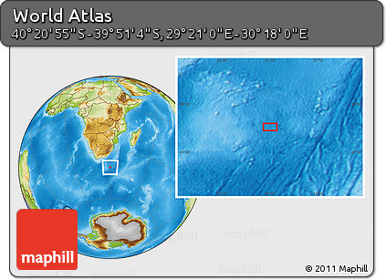 Physical Location Map of the Area around 40° 6' 0" S, 29° 49' 30" E