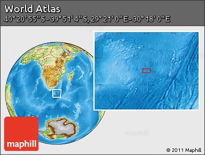 Physical Location Map of the Area around 40° 6' 0" S, 29° 49' 30" E