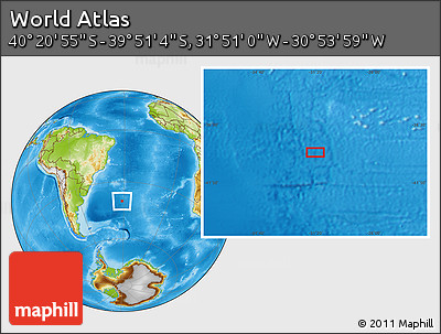 Physical Location Map of the Area around 40° 6' 0" S, 31° 22' 30" W