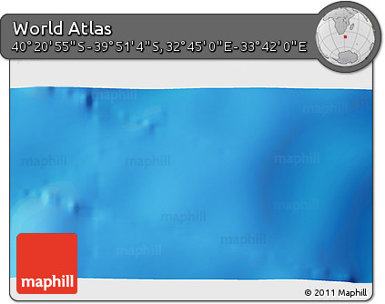 Physical 3D Map of the Area around 40° 6' 0" S, 33° 13' 30" E