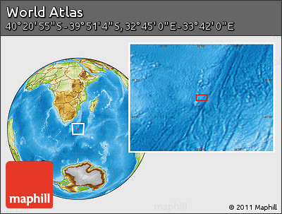 Physical Location Map of the Area around 40° 6' 0" S, 33° 13' 30" E