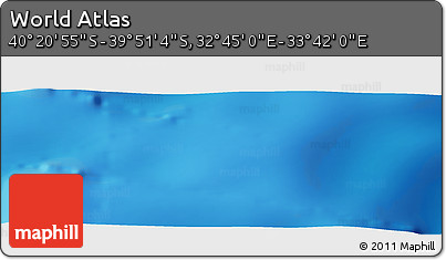 Physical Panoramic Map of the Area around 40° 6' 0" S, 33° 13' 30" E