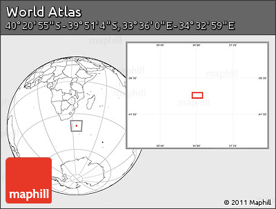 Blank Location Map of the Area around 40° 6' 0" S, 34° 4' 30" E