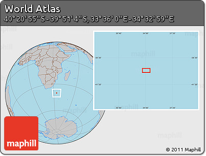 Gray Location Map of the Area around 40° 6' 0" S, 34° 4' 30" E