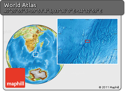 Physical Location Map of the Area around 40° 6' 0" S, 34° 4' 30" E