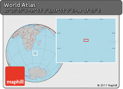 Gray Location Map of the Area around 40° 6' 0" S, 38° 19' 30" E