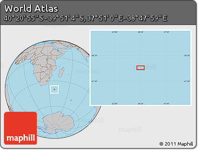 Gray Location Map of the Area around 40° 6' 0" S, 38° 19' 30" E