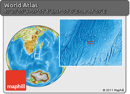 Physical Location Map of the Area around 40° 6' 0" S, 38° 19' 30" E