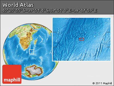 Physical Location Map of the Area around 40° 6' 0" S, 38° 19' 30" E