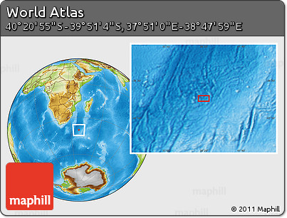 Physical Location Map of the Area around 40° 6' 0" S, 38° 19' 30" E