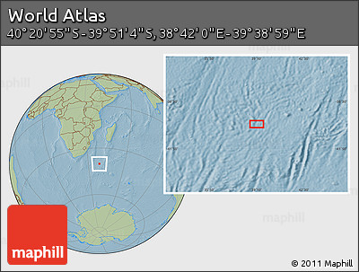 Savanna Style Location Map of the Area around 40° 6' 0" S, 39° 10' 29" E, hill shading