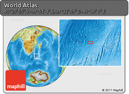 Physical Location Map of the Area around 40° 6' 0" S, 40° 1' 29" E