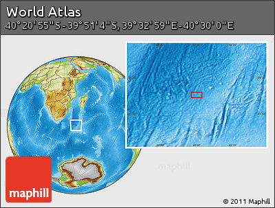 Physical Location Map of the Area around 40° 6' 0" S, 40° 1' 29" E