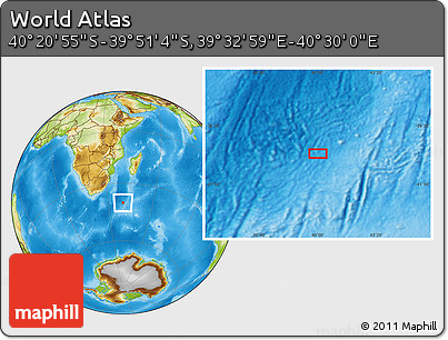Physical Location Map of the Area around 40° 6' 0" S, 40° 1' 29" E