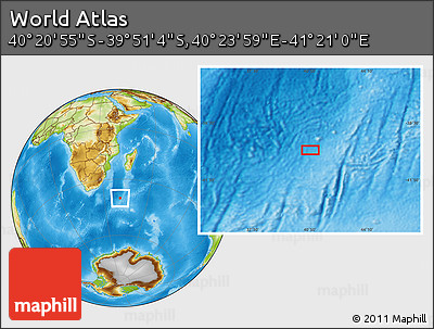 Physical Location Map of the Area around 40° 6' 0" S, 40° 52' 30" E