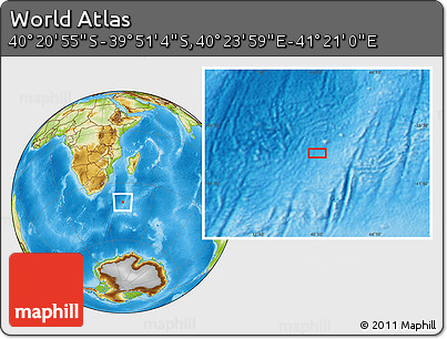 Physical Location Map of the Area around 40° 6' 0" S, 40° 52' 30" E