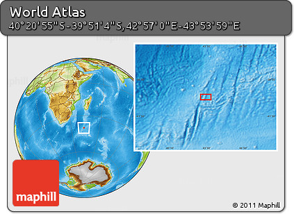 Physical Location Map of the Area around 40° 6' 0" S, 43° 25' 29" E