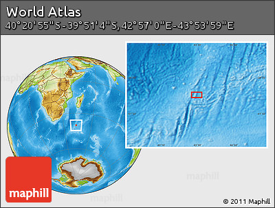 Physical Location Map of the Area around 40° 6' 0" S, 43° 25' 29" E