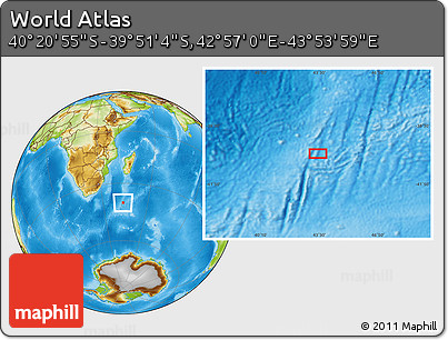 Physical Location Map of the Area around 40° 6' 0" S, 43° 25' 29" E