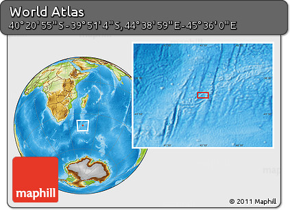 Physical Location Map of the Area around 40° 6' 0" S, 45° 7' 30" E