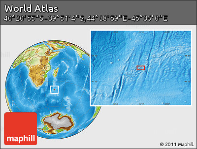 Physical Location Map of the Area around 40° 6' 0" S, 45° 7' 30" E