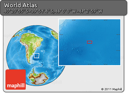 Physical Location Map of the Area around 40° 6' 0" S, 47° 31' 29" W
