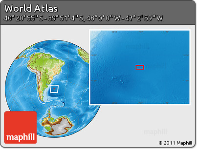 Physical Location Map of the Area around 40° 6' 0" S, 47° 31' 29" W