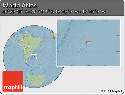 Savanna Style Location Map of the Area around 40° 6' 0" S, 49° 13' 30" W, hill shading