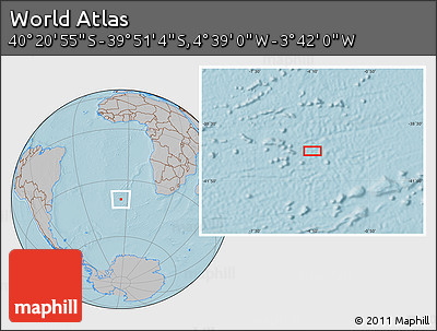Gray Location Map of the Area around 40° 6' 0" S, 4° 10' 30" W, hill shading