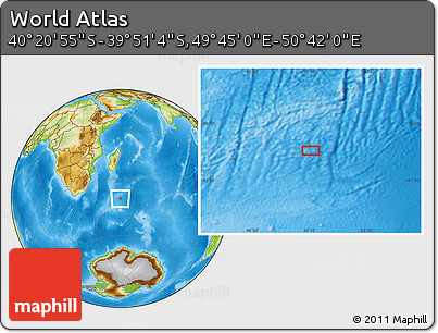 Physical Location Map of the Area around 40° 6' 0" S, 50° 13' 30" E
