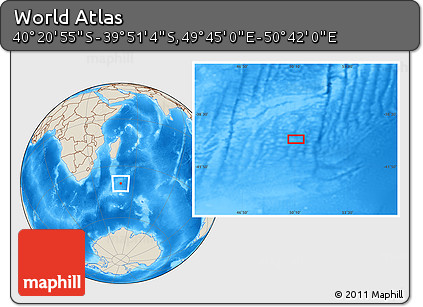 Shaded Relief Location Map of the Area around 40° 6' 0" S, 50° 13' 30" E