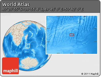Shaded Relief Location Map of the Area around 40° 6' 0" S, 50° 13' 30" E
