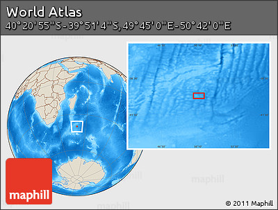 Shaded Relief Location Map of the Area around 40° 6' 0" S, 50° 13' 30" E