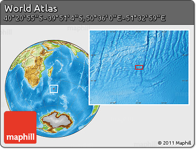 Physical Location Map of the Area around 40° 6' 0" S, 51° 4' 30" E