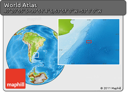 Physical Location Map of the Area around 40° 6' 0" S, 53° 28' 30" W
