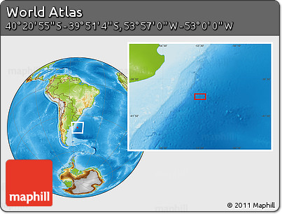 Physical Location Map of the Area around 40° 6' 0" S, 53° 28' 30" W