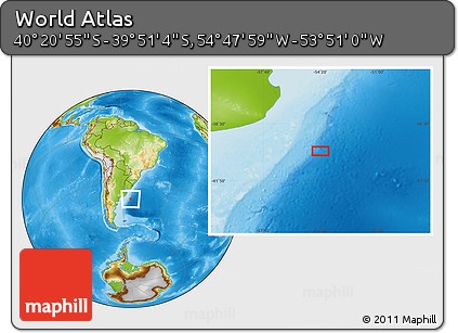 Physical Location Map of the Area around 40° 6' 0" S, 54° 19' 30" W