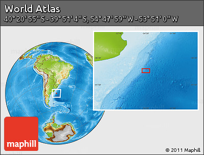 Physical Location Map of the Area around 40° 6' 0" S, 54° 19' 30" W