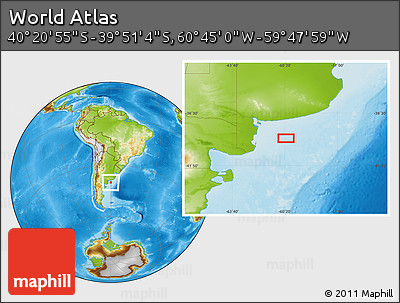 Physical Location Map of the Area around 40° 6' 0" S, 60° 16' 29" W