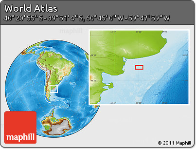 Physical Location Map of the Area around 40° 6' 0" S, 60° 16' 29" W