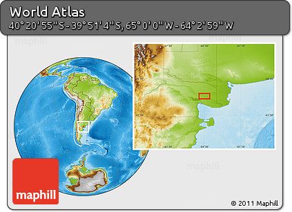 Physical Location Map of the Area around 40° 6' 0" S, 64° 31' 30" W
