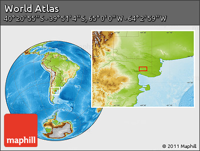 Physical Location Map of the Area around 40° 6' 0" S, 64° 31' 30" W