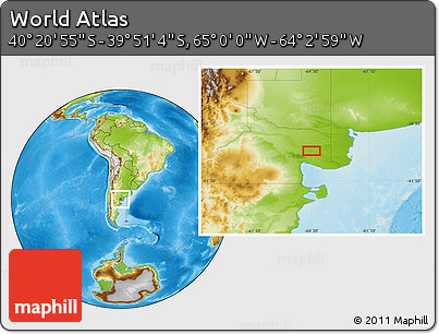 Physical Location Map of the Area around 40° 6' 0" S, 64° 31' 30" W