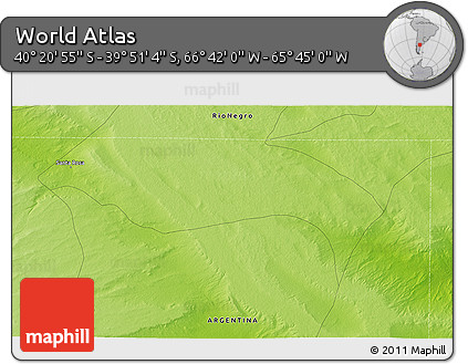 Physical 3D Map of the Area around 40° 6' 0" S, 66° 13' 29" W