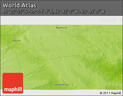 Physical 3D Map of the Area around 40° 6' 0" S, 66° 13' 29" W