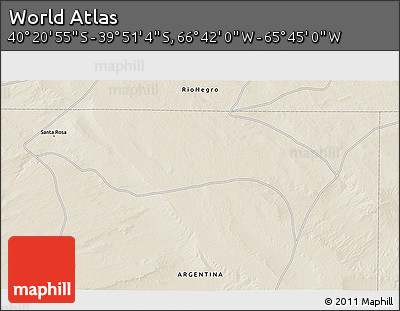 Shaded Relief 3D Map of the Area around 40° 6' 0" S, 66° 13' 29" W