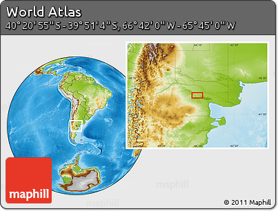 Physical Location Map of the Area around 40° 6' 0" S, 66° 13' 29" W