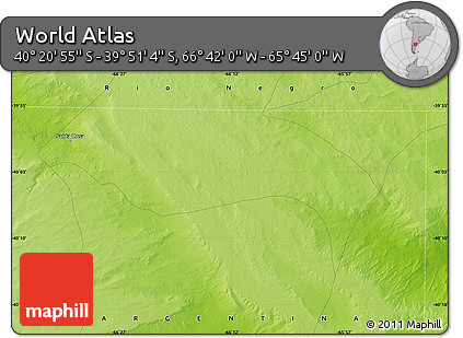 Physical Map of the Area around 40° 6' 0" S, 66° 13' 29" W
