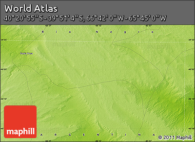 Physical Map of the Area around 40° 6' 0" S, 66° 13' 29" W