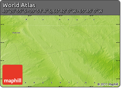 Physical Map of the Area around 40° 6' 0" S, 66° 13' 29" W